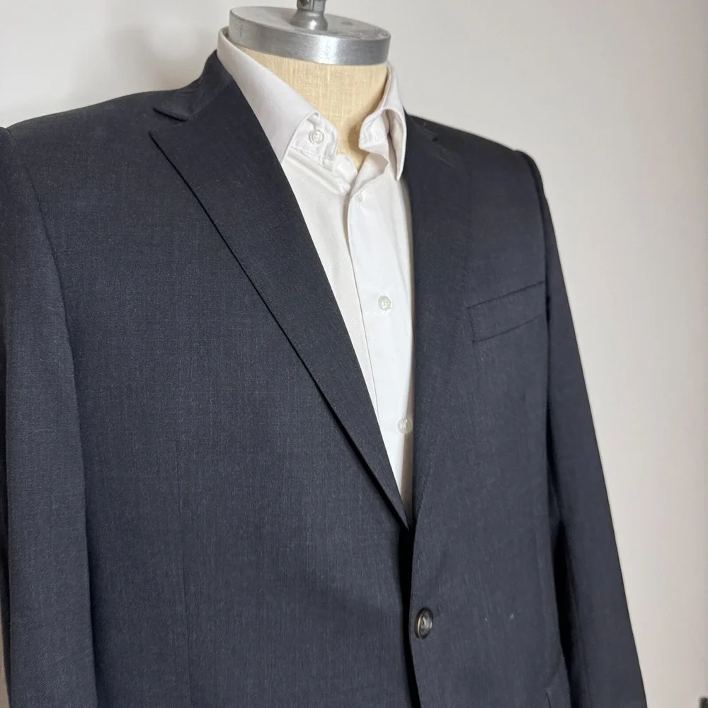 Hart Schaffner Marx Sport Coat Mens 46L Charcoal Gray Solid Wool Blazer New York
